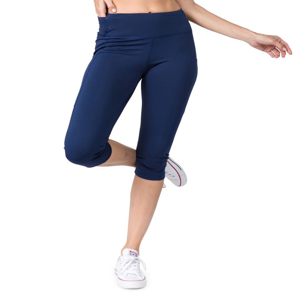 YELETE Side Pocket Performance Capri Leggings Navy Blue Color Size L