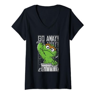 Womens Sesame Street Oscar the Grouch Go Away V-Neck T-Shirt