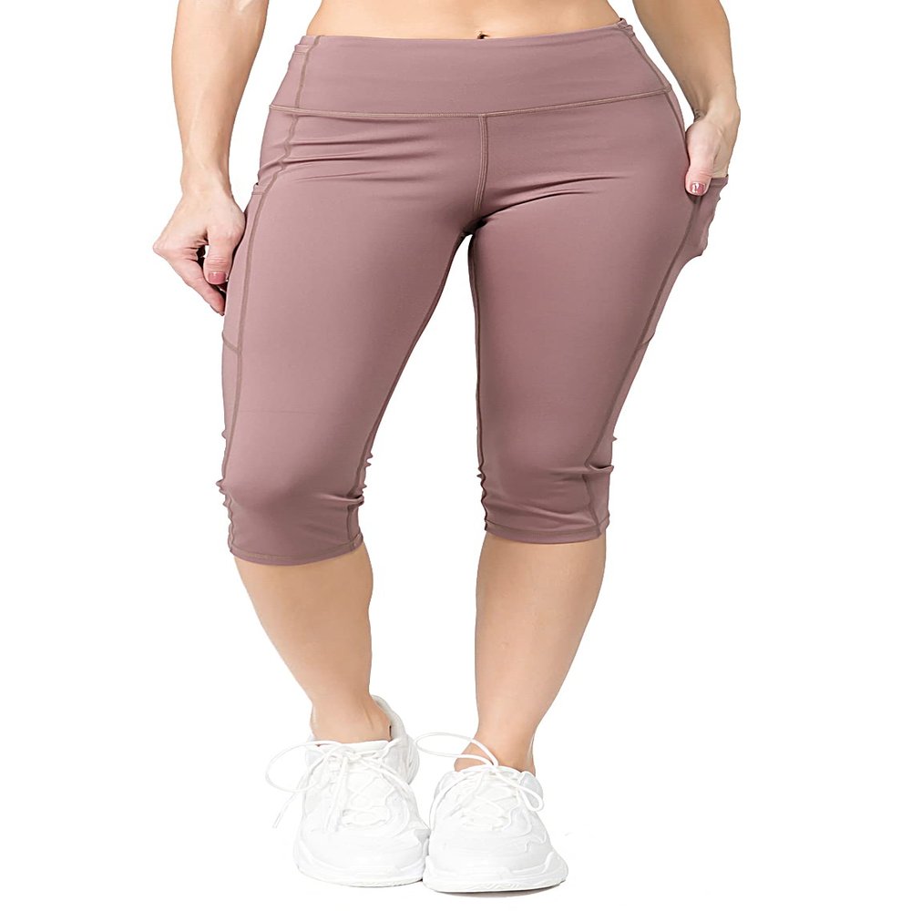 YELETE Side Pocket Performance Capri Leggings Smoky Mauve Color Size M