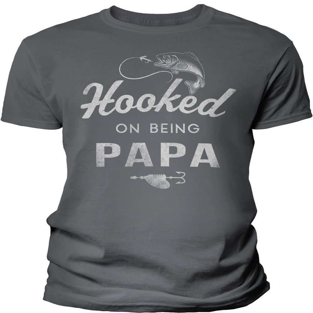 Hooked On Being Papa - Funny Papa Fishing Shirt for Men - F/Charcoal-4X