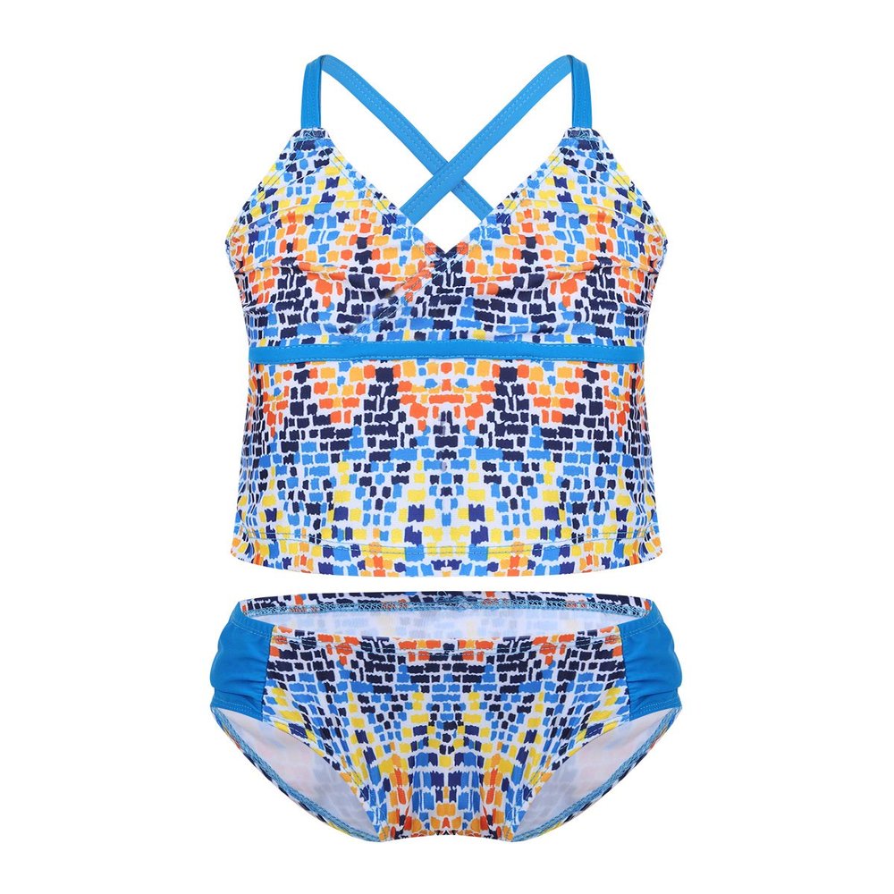 Alvivi Big Girls' Youth Girls 2 Piece Strappy Back Bikini Swimsuit Bathing Suit Top with Swim Briefs Blue 5-6