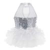 Alvivi Kids Girls Sparkly Sequined Dance Leotard with Feathers Tulle Jumpsuit Stage Performance Unitards White 8-10 view 2