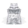 Alvivi Kids Girls Sparkly Sequined Dance Leotard with Feathers Tulle Jumpsuit Stage Performance Unitards White 8-10 view 3