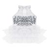 Alvivi Kids Girls Sparkly Sequined Dance Leotard with Feathers Tulle Jumpsuit Stage Performance Unitards White 8-10 view 4