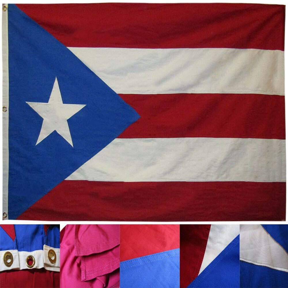 MWS 4x6 ft Puerto Rico Royal Blue 100% Cotton Flag 4'x6' Banner Grommets Embroidered