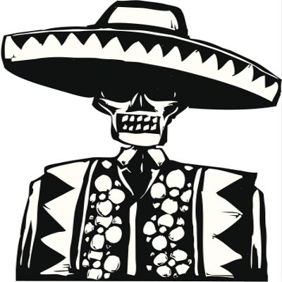 EW Designs Traditional Mexican Skeleton with Sombrero Black White Vinyl Decal Bumper Sticker Two in One Pack (4 Inches Tall)