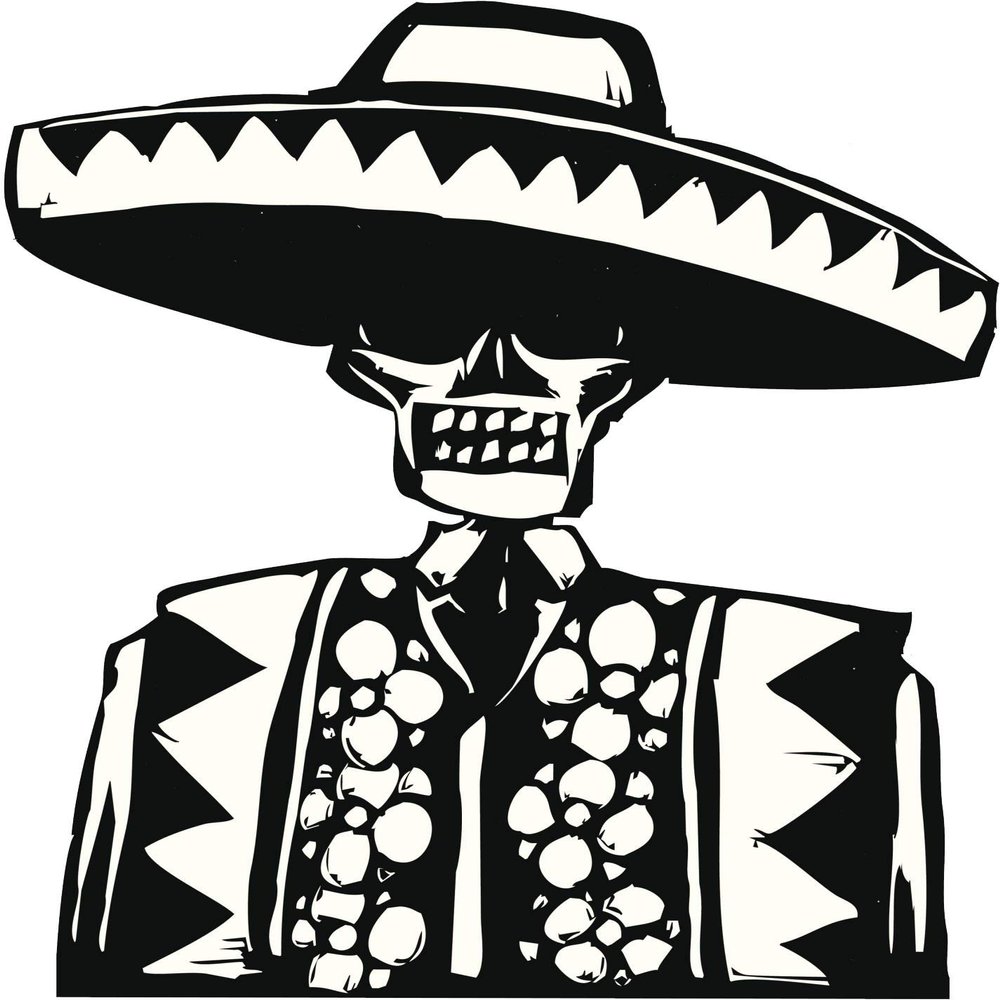 EW Designs Traditional Mexican Skeleton with Sombrero Black White Vinyl Decal Bumper Sticker Two in One Pack (4 Inches Tall)