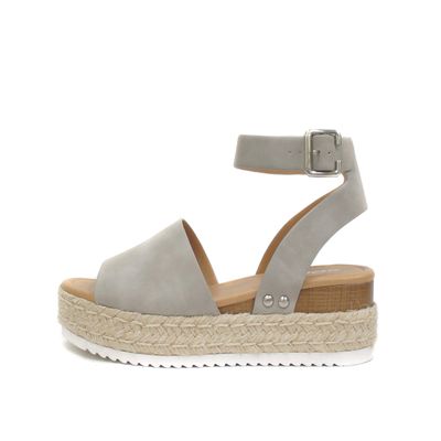 Soda Topic Open Toe Buckle Ankle Strap Espadrilles Flatform Wedge Casual Sandal (Dove Grey, 6.5)