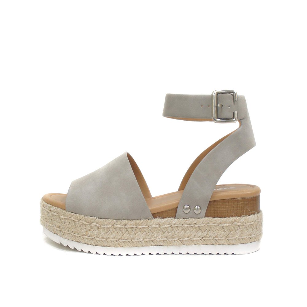 Soda Topic Open Toe Buckle Ankle Strap Espadrilles Flatform Wedge Casual Sandal (Dove Grey, 6.5)