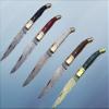 5 Pieces Laguiole Folding Damascus Steel Knife, Red, Blue, White, Black & Brown 5 Scale Colors with Brass Bolster. Cow Hide Leather Sheath Included view 1