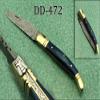 5 Pieces Laguiole Folding Damascus Steel Knife, Red, Blue, White, Black & Brown 5 Scale Colors with Brass Bolster. Cow Hide Leather Sheath Included view 2