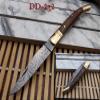 5 Pieces Laguiole Folding Damascus Steel Knife, Red, Blue, White, Black & Brown 5 Scale Colors with Brass Bolster. Cow Hide Leather Sheath Included view 4