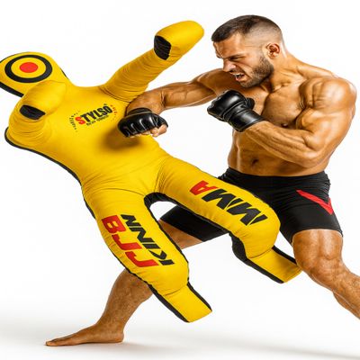Un-Filled Grappling Dummy Wrestling Dummy Jiu Jitsu Dummy for BJJ MMA Judo Karate Practice Adult Kids and Youth Training Tackling Dummies - Yellow, 5ft / 60"