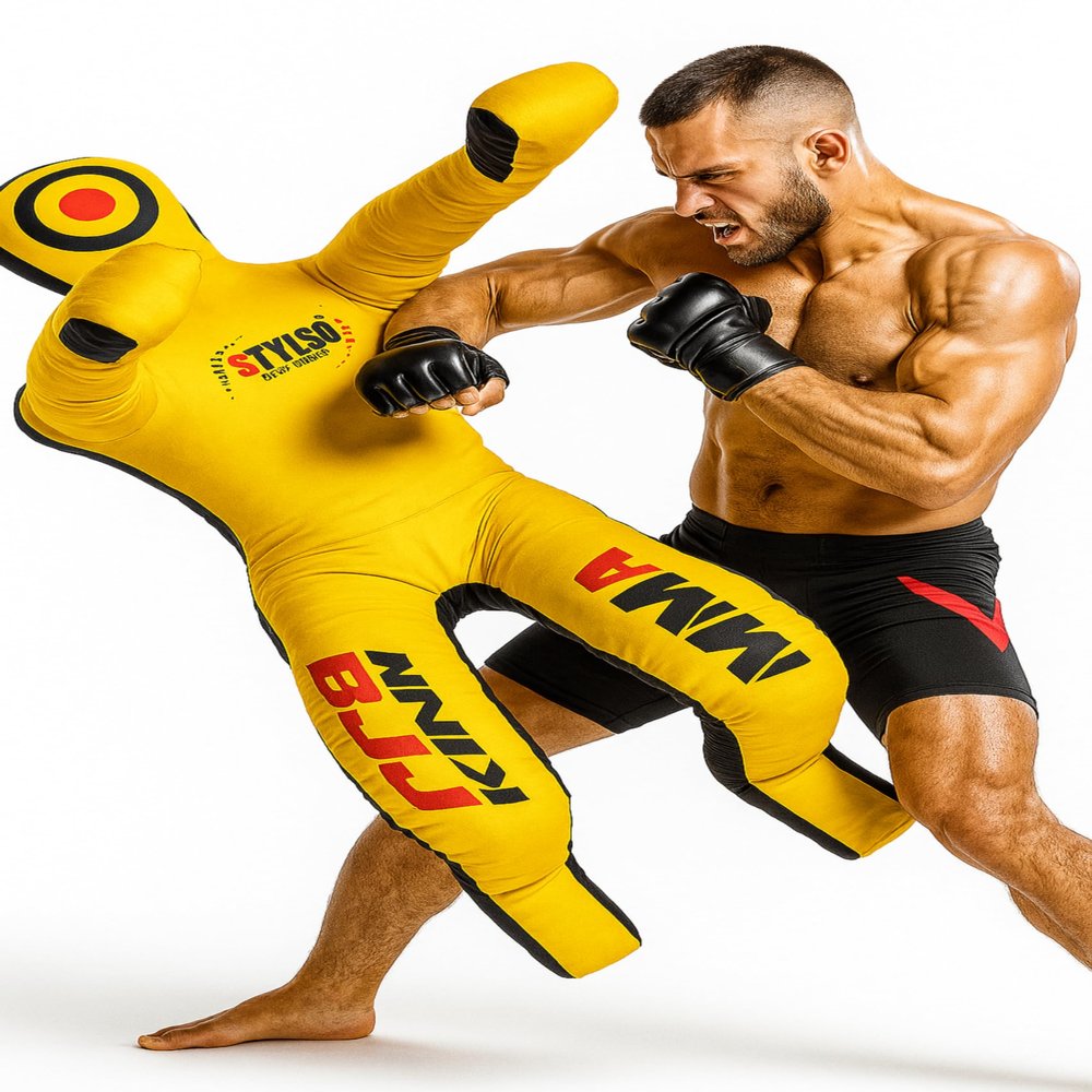 Un-Filled Grappling Dummy Wrestling Dummy Jiu Jitsu Dummy for BJJ MMA Judo Karate Practice Adult Kids and Youth Training Tackling Dummies - Yellow, 5ft / 60"