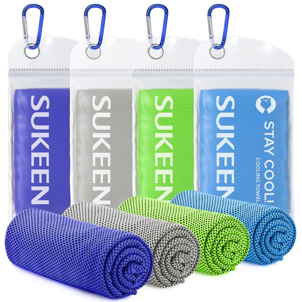 Sukeen 4 Pack Cooling Towels (40"x12"),Ice Towel,Soft Breathable Chilly Towel,Microfiber Towel for Yoga,Sport,Running,Gym,Workout,Camping,Fitness,Workout & More Activities