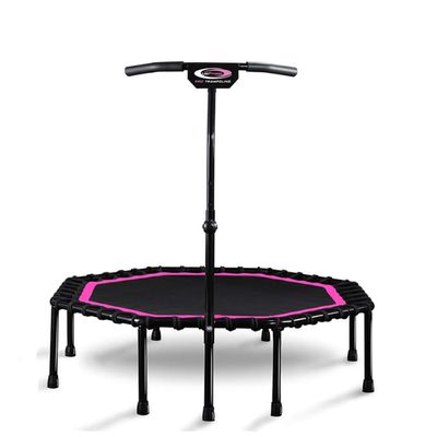 JOKABUN Gym Special Trampoline Structure Super Stable Octagonal Fitness Trampoline 48 inch Elastic Rope Mute Bounce Bed with armrests Four Gear Adjustment (Fluorescent Pink)