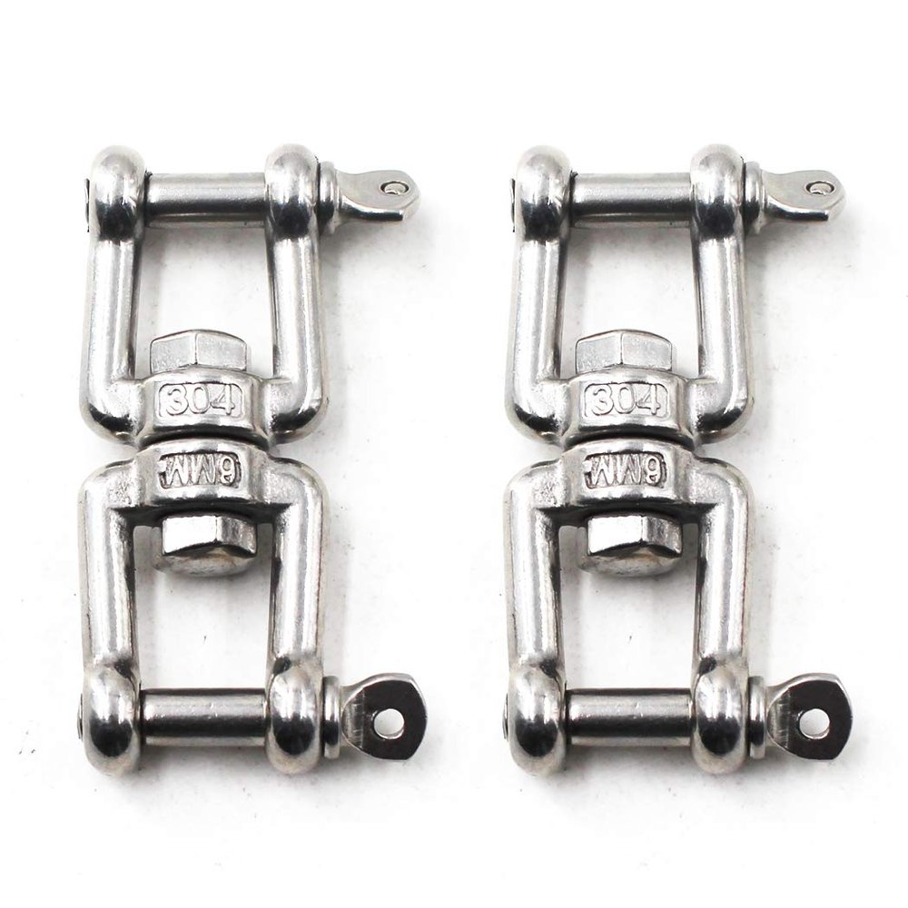 Flomore M8 Swivel Double Shackle 304 Stainless Steel Boat Anchor Chain Connectors (Pack of 2)