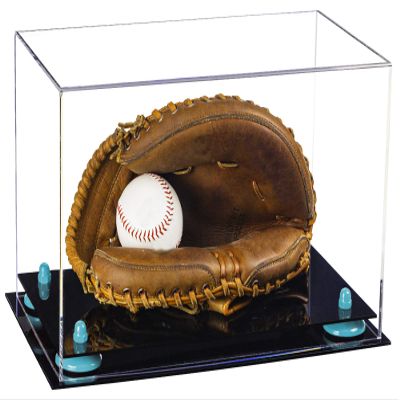 Better Display Cases Clear Acrylic Baseball Catchers Glove Display Case with Blue Risers (A011/V16)