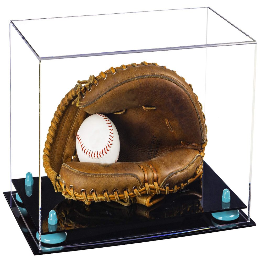 Better Display Cases Clear Acrylic Baseball Catchers Glove Display Case with Blue Risers (A011/V16)