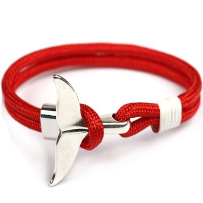 Unisex Nylon Paracord Rope Whale Tail Bracelet for Men and Women 8 Inches (Red)