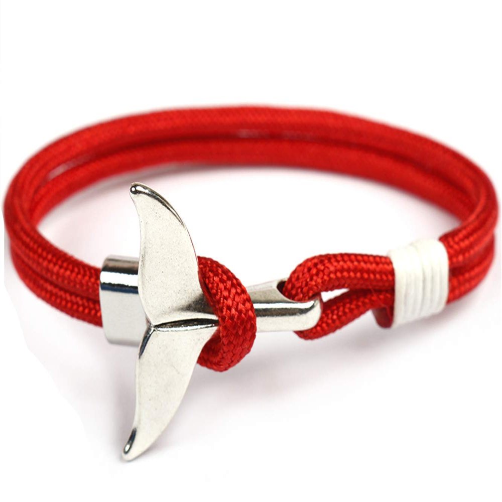 Unisex Nylon Paracord Rope Whale Tail Bracelet for Men and Women 8 Inches (Red)