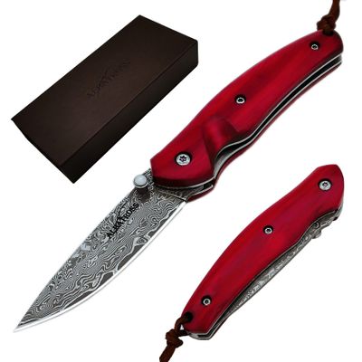 ALBATROSS Valentines Day & Heirloom Gift for Men - Exotic Dalbergia Wood & Damascus Steel Pocket Folding Knife | Collectors EDC for Husband, Boyfriend, Father | Gift Box