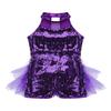 ACSUSS Kids Girls Sequins Mock Neck Hip-Hop Jazz Ballet Dance Leotard Jumpsuit Street Stage Performance Costume Purple 6-7 Years view 3