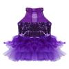 ACSUSS Kids Girls Sequins Mock Neck Hip-Hop Jazz Ballet Dance Leotard Jumpsuit Street Stage Performance Costume Purple 6-7 Years view 4