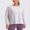 CRZ YOGA Pima Cotton Boat Neck Long Sleeve Shirts for Women - Workout Athletic Yoga Casual Tops Loose Fit Fall T-Shirts Iced Iris Medium view 2