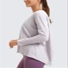 CRZ YOGA Pima Cotton Boat Neck Long Sleeve Shirts for Women - Workout Athletic Yoga Casual Tops Loose Fit Fall T-Shirts Iced Iris Medium view 4