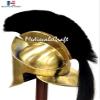 Medieval Brass Antique Spartan Helmet with Black Plume Halloween Costume view 3