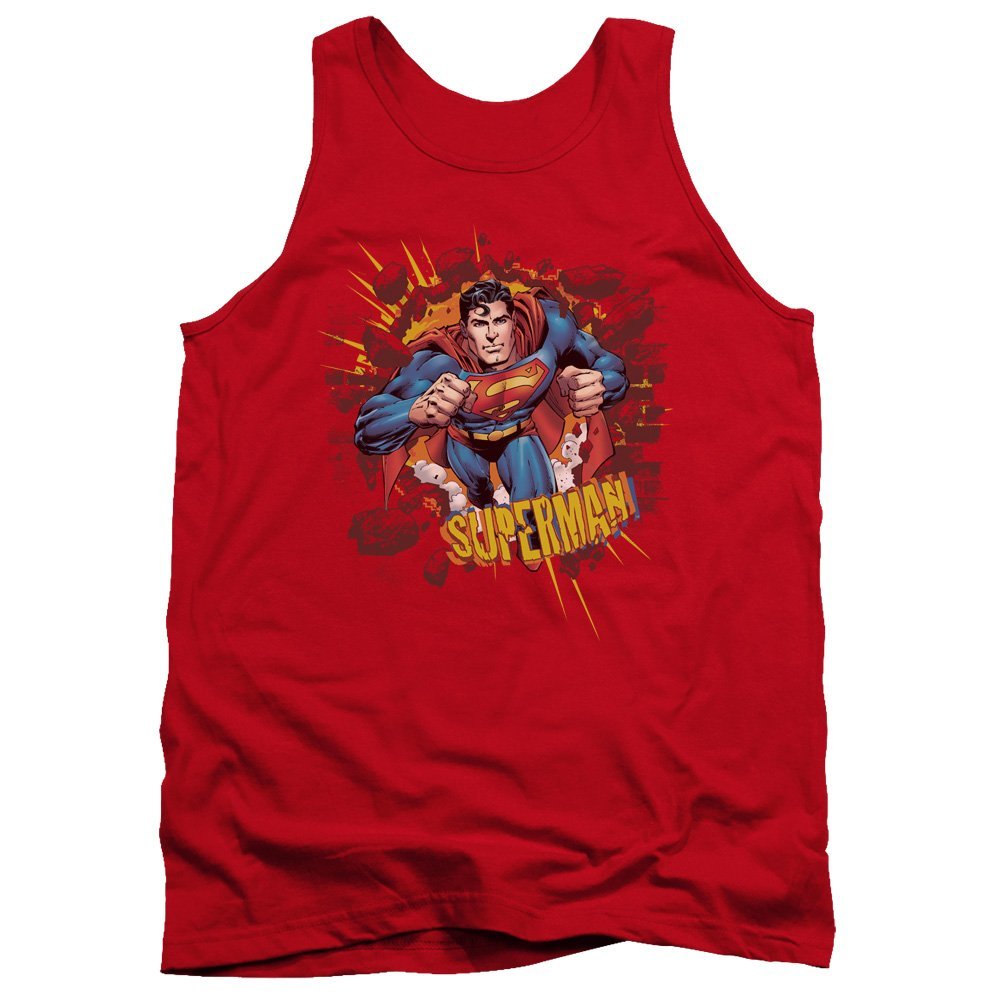 Superman Sorry About The Wall Unisex Adult Tank Top for Men and Women, 2X-Large Red