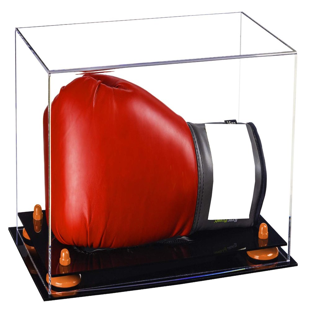 Better Display Cases Clear Acrylic Single or Double Boxing Glove Display Case with Orange Risers (A011-OR)