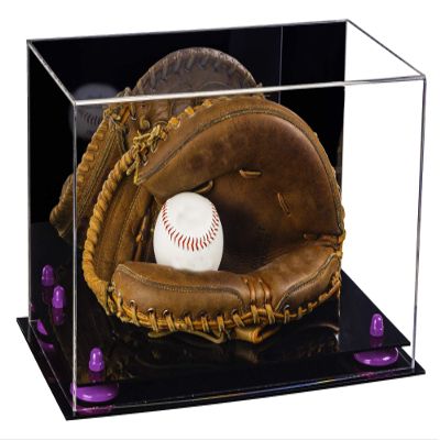 Better Display Cases Acrylic Baseball Catchers Glove Display Case with Mirror and Purple Risers (A011/V16)