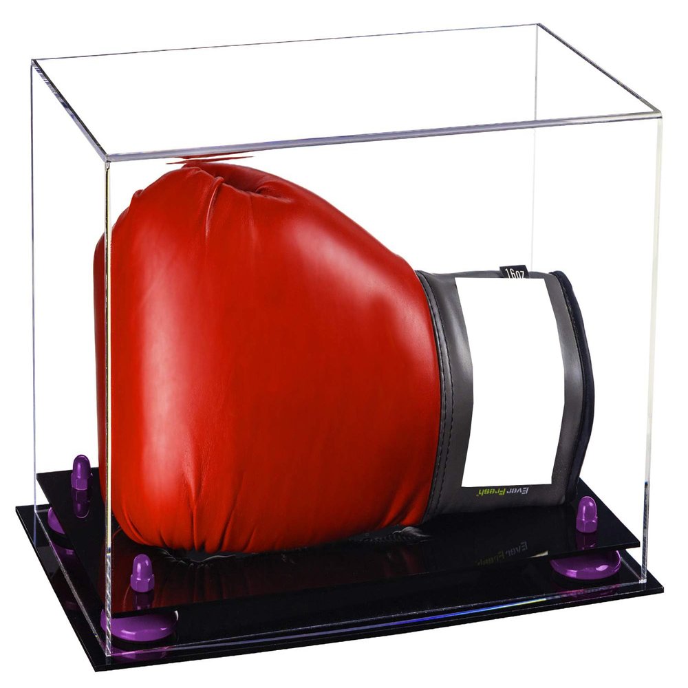 Better Display Cases Clear Acrylic Single or Double Boxing Glove Display Case with Purple Risers (A011-PR)