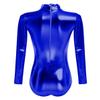 FYMNSI Women's Shiny Metallic Long Sleeve Turtleneck Gymnastics Leotards One Piece Dance Ballet Bodysuit (Blue, XXXL) view 3