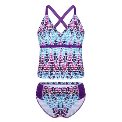 YiZYiF Big Girl's Youth Tie-Dye Swimwear Tankini Halter 2 Pieces Bathing Suit (6, Colorful Purple)