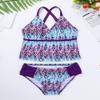 YiZYiF Big Girl's Youth Tie-Dye Swimwear Tankini Halter 2 Pieces Bathing Suit (6, Colorful Purple) view 3