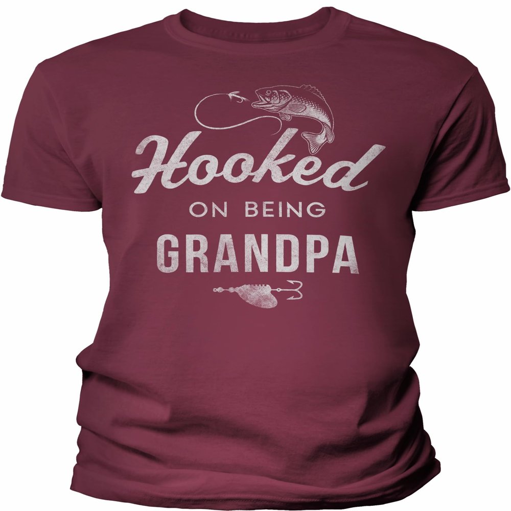 Hooked On Being Grandpa - Funny Grandpa Fishing Shirt for Men - F/Maroon-4X