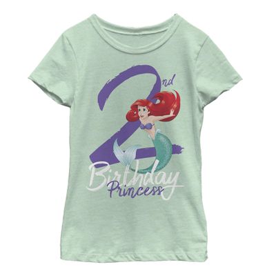Fifth Sun Disney Princesses Birthday Mermaid Two Girls Short Sleeve Tee Shirt, Mint, Small