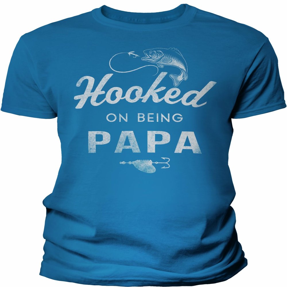 Hooked On Being Papa - Funny Papa Fishing Shirt for Men - F/Sapphire-2X