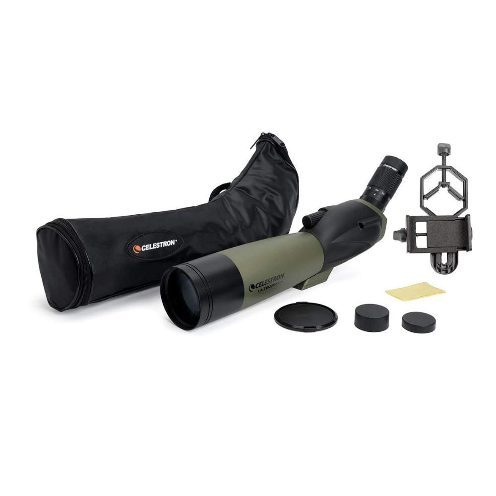 Celestron  Ultima 80 Angled Spotting Scope  20-60x Zoom Eyepiece  Multi-Coated Optics for Bird Watching, Wildlife, Scenery and Hunting  Includes Soft Carrying Case and Smartphone Adapter
