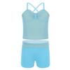 Alvivi Kids Girls Sports Dance Crop Top with Booty Shorts Outfit Costumes Gymnastics Leotard Dancing (Fish Scale Sky Blue, 3-4) view 1