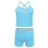 Alvivi Kids Girls Sports Dance Crop Top with Booty Shorts Outfit Costumes Gymnastics Leotard Dancing (Fish Scale Sky Blue, 3-4) view 2