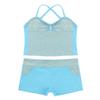 Alvivi Kids Girls Sports Dance Crop Top with Booty Shorts Outfit Costumes Gymnastics Leotard Dancing (Fish Scale Sky Blue, 3-4) view 3