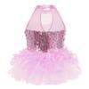 Alvivi Kids Girls Sparkly Sequined Dance Leotard with Feathers Tulle Jumpsuit Stage Performance Unitards Pink 8-10 view 2