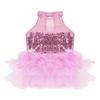 Alvivi Kids Girls Sparkly Sequined Dance Leotard with Feathers Tulle Jumpsuit Stage Performance Unitards Pink 8-10 view 4