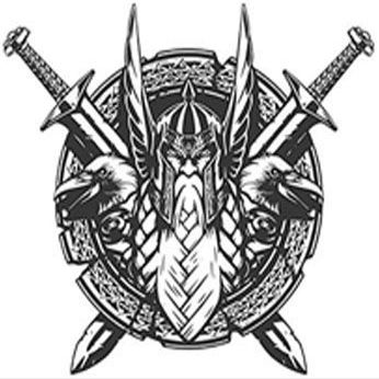 Strong Black and White Viking Warrior Sword Icon Emblem Vinyl Decal Bumper Sticker (4" Wide)