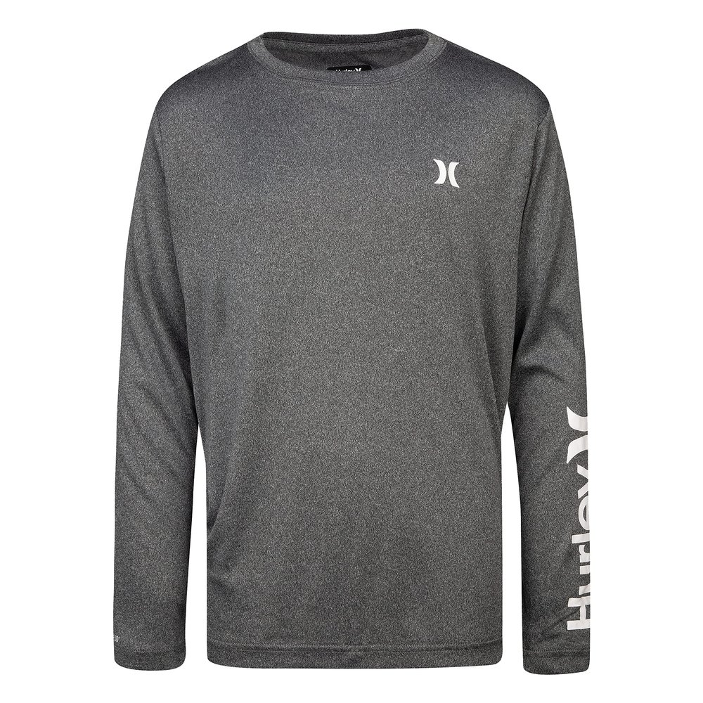 Hurley boys Long Sleeve Rash Guard T Shirt, Black Heather, Medium