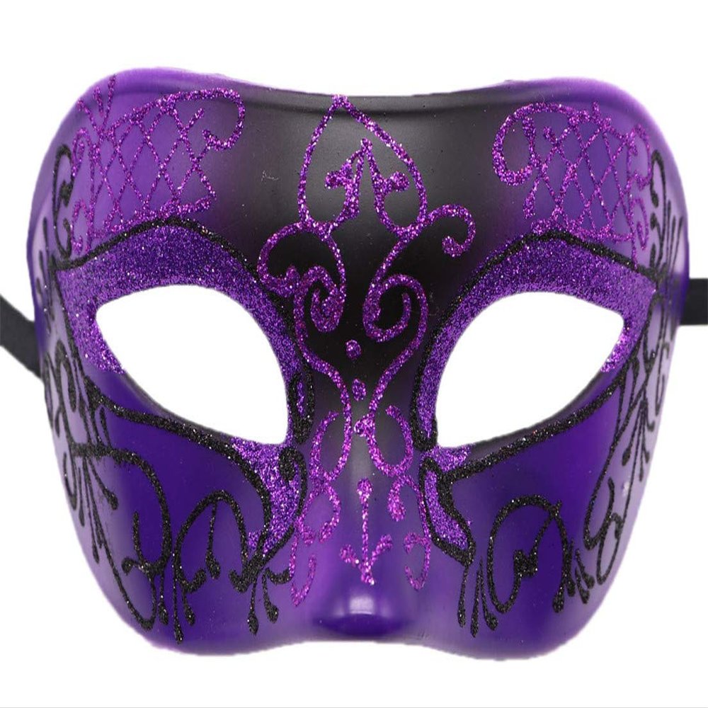 Awlsyj Mens Vintage Greek Roman Mask - Venetian Party Mask, Halloween & Mardi Gras - Purple